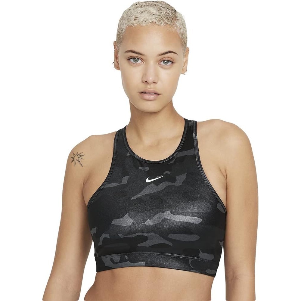 Nike Dri-FIT Swoosh Sports Bra Black Camo Small‎ Support Racerback